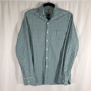 J. Crew Dress Shirt Men's Small Green Plaid 100% Cotton Shirting Slim Fit Long S